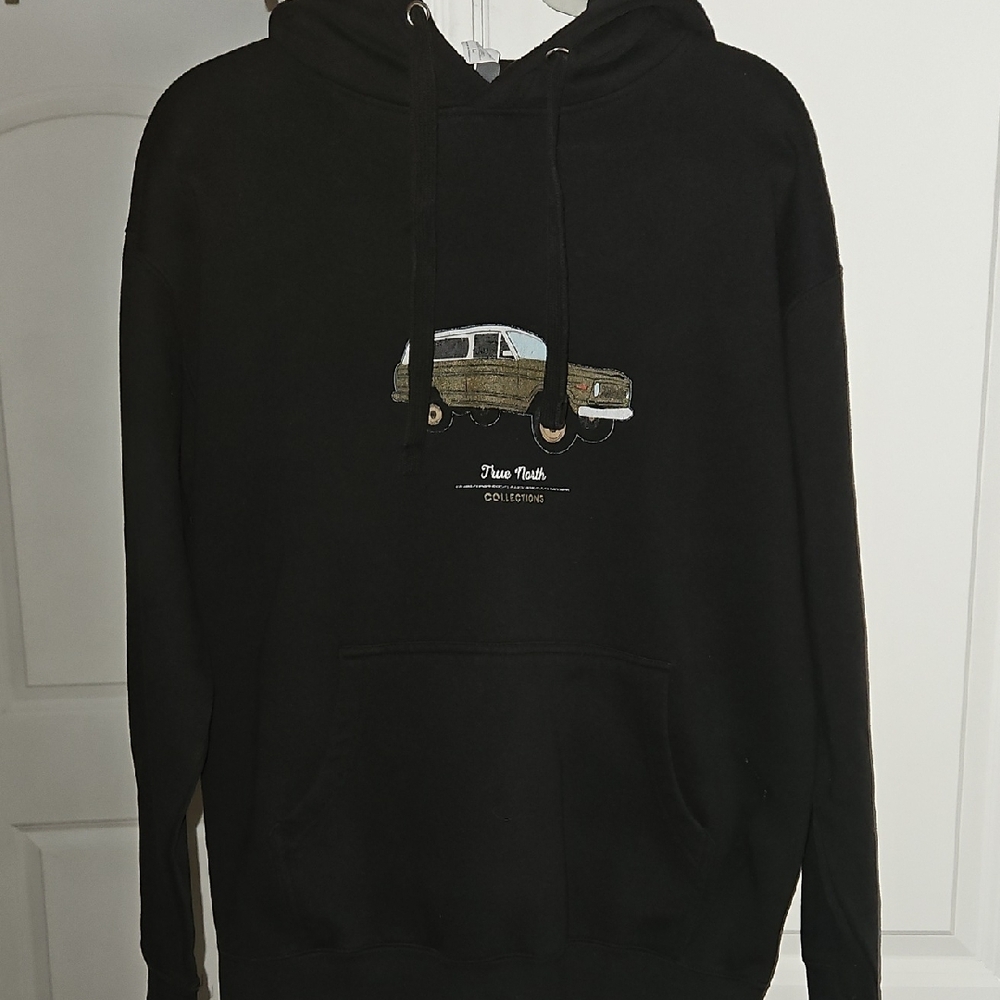 Black Graphic Hoodie Sweatshirt with Vintage Car Design